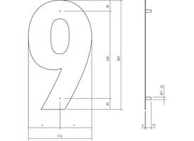 Huisnummer 9 XL 300mm structuur zwart