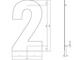 Huisnummer 2 XXL 500mm structuur zwart