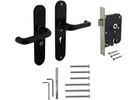 Set achterdeurbeslag ovaal: SKG3 veiligheidsbeslag ovaal 250x50mm kruk/kruk kt55 met SKG2 slot 55pc aluminium zwart