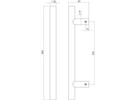 Deurgreep T-vorm 300x65x20mm hart op hart 200mm structuur zwart