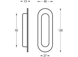 Schuifdeurkom ovaal 120x40mm verdekt zwart