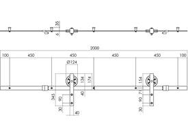 Schuifdeursysteem 2x1 meter met hangrollen spaakwiel 340mm zwart