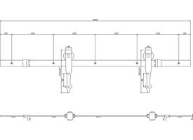Schuifdeursysteem 2x1 meter met hangrollen pijlvorm 290mm zwart