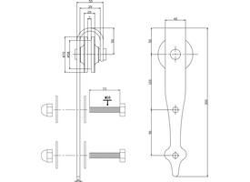 Set van 2 rollers pijlvorm 290mm tbv schuifdeursysteem 450124 inclusief bevestiging zwart