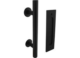 Deurgreep T-vorm ø25x305mm met schuifdeurkom 220x60mm zwart