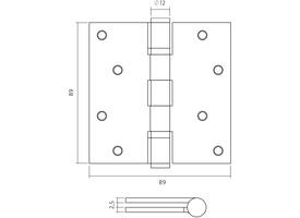 Kogellagerscharnier recht 3,5" (89x89x2,5mm) CE rvs zwart