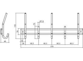 Garderobe rek 378x155mm met 5 haken zwart