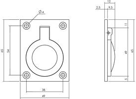 Luikring recht 65x49mm zwart