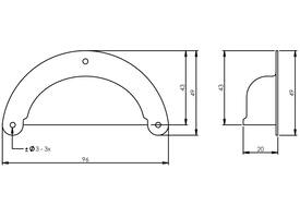 Komgreep geperst 96x43mm zwart