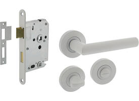 Set toiletslot 63/8mm wit met deurkruk Bastian op rozet ø52x10mm en WC-sluiting wit