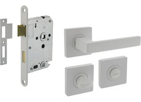 Set toiletslot 63/8mm wit met deurkruk Hera op rozet 55x55mm en WC-sluiting wit