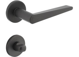 Deurkruk Tiga met rozet verdekt ø51x5mm met nokken en WC-sluiting met stift 8x8mm grijs
