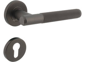 Deurkruk Rombo op rozet verdekt ø53x8mm met nokken en cilinderrozetten antraciet grijs