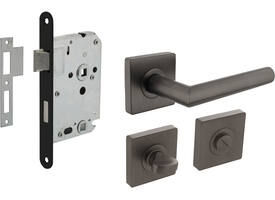 Set toiletslot 63/8mm zwart met deurkruk Bastian op rozet 55x55mm en WC-sluiting antraciet grijs