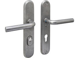SKG3 veiligheidsbeslag ovaal 250x50mm kruk/kruk Luzern met veerconstructie profielcilindergat 72mm met kerntrekbeveiliging rvs getrommeld