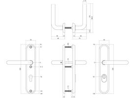SKG3 veiligheidsbeslag ovaal 250x50mm kruk/kruk Luzern met veerconstructie profielcilindergat 72mm met kerntrekbeveiliging rvs getrommeld