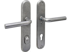 SKG3 veiligheidsbeslag ovaal 250x50mm kruk/kruk Luzern met veerconstructie profielcilindergat 92mm met kerntrekbeveiliging rvs getrommeld
