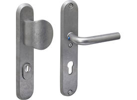 SKG3 veiligheidsbeslag ovaal 250x50mm greep/kruk Luzern met veerconstructie profielcilindergat 72mm met kerntrekbeveiliging rvs getrommeld