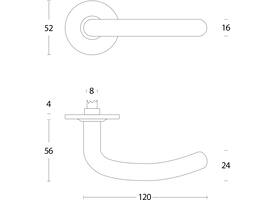 Deurkruk Sabel ø16mm op rozet verdekt ø53x5mm rvs
