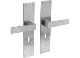 Deurkruk Amsterdam met schild rechthoekig 250x55x2mm sleutelgat 56mm rvs