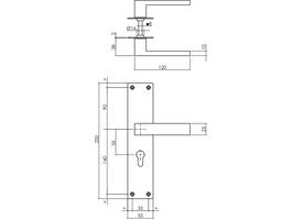 Deurkruk Amsterdam met schild rechthoekig 250x55x2mm profielcilindergat 55mm rvs