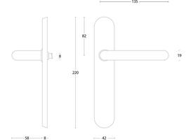 Deurkruk Rond op schild verdekt ovaal 220x42mm blind rvs