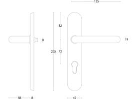Deurkruk Rond op schild verdekt ovaal 220x42mm profielcilindergat 72mm rvs