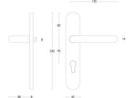 Deurkruk Rond op schild verdekt ovaal 220x42mm profielcilindergat 92mm rvs