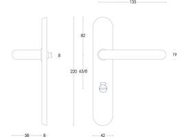 Deurkruk Rond op schild verdekt ovaal 220x42mm wc 63/8mm rvs