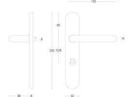 Deurkruk Rond op schild verdekt ovaal 220x42mm wc 72/8mm rvs