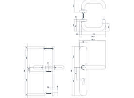 Deurkruk Rond op XL schild verdekt ovaal 278x40mm profielcilindergat 72mm rvs