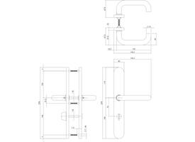 Deurkruk Rond op XL schild verdekt ovaal 278x40mm wc 72/8mm rvs