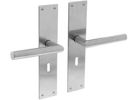 Deurkruk Jura met schild rechthoekig 250x55x2mm sleutelgat 56mm rvs