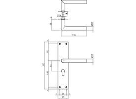Deurkruk Jura met schild rechthoekig 250x55x2mm profielcilindergat 55mm rvs
