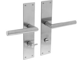 Deurkruk Jura met schild rechthoekig 250x55x2mm wc 78/8mm rvs