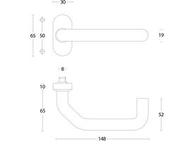 Deurkruk Verkropt op rozet verdekt ovaal 65x30x10mm rvs