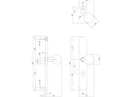 Knopschild ovaal verdekt XL rechts 278x40x10mm met nokken en vaste knop bol/schuin profielcilindergat 72mm rvs
