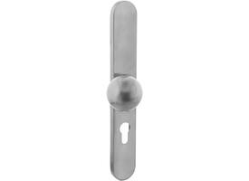 Knopschild ovaal verdekt XL links 278x40x10mm met nokken en vaste knop bol/schuin profielcilindergat 72mm rvs