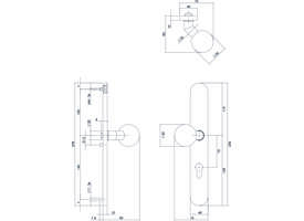 Knopschild ovaal verdekt XL links 278x40x10mm met nokken en vaste knop bol/schuin profielcilindergat 72mm rvs
