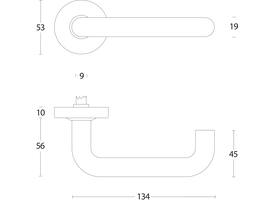 Deurkruk Rond brandvertragend 9mm op rozet verdekt ø53x10mm met nokken en cilinderrozetten rvs