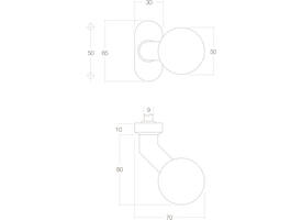 Knopkruk Bol brandvertragend 9mm op rozet verdekt ovaal 65x30x10mm rvs