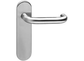Deurkruk Rond brandvertragend met stift 9x9mm op schild verdekt ovaal 176x46mm blind rvs