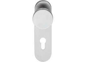 Knopschild ovaal verdekt brandvertragend 170x47x8mm met vaste knop plat en wisselstift 9mm profielcilindergat 72mm rvs