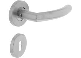 Deurkruk Half rond/90°op rozet verdekt ø55x8mm met nokken en sleutelrozetten rvs
