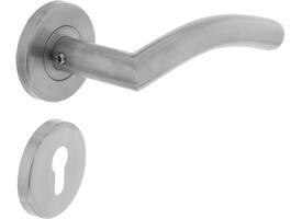 Deurkruk Lisa/90° op rozet verdekt ø55x8mm met nokken en cilinderrozetten rvs