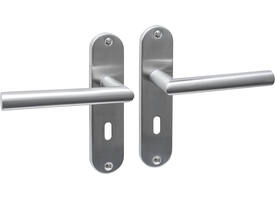 Deurkruk Jura basic op schild ovaal 185x41mm sleutelgat 56mm rvs