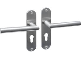 Deurkruk Jura basic op schild ovaal 185x41mm profielcilindergat 55mm rvs
