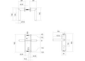 Deurkruk Jura basic op schild ovaal 185x41mm profielcilindergat 55mm rvs