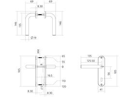 Deurkruk Luzern basic op schild ovaal 185x41mm sleutelgat 56mm rvs