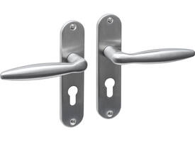 Deurkruk Jupiter basic op schild ovaal 185x41mm profielcilindergat 55mm rvs